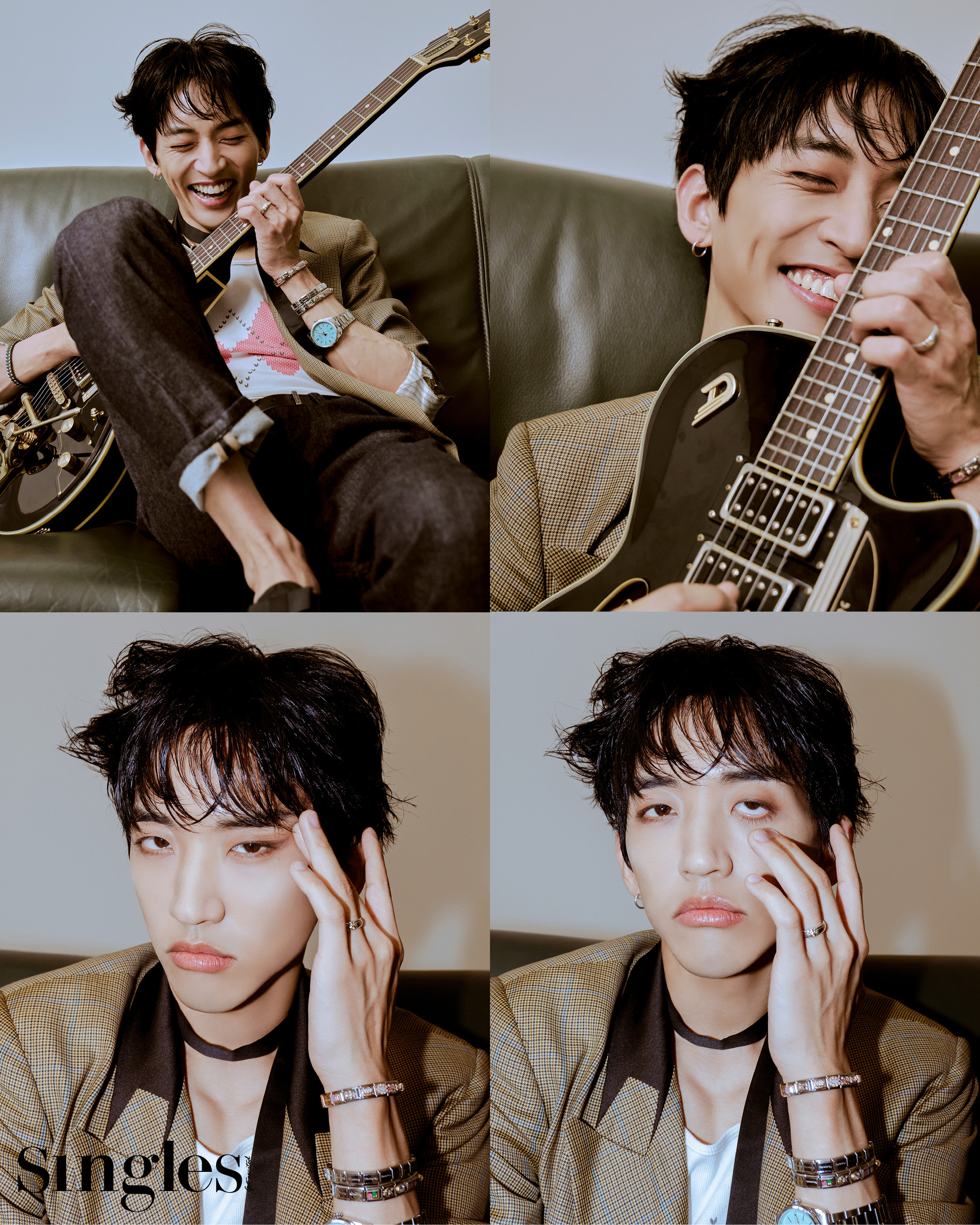 이승윤의 싱글즈 7월 호 화보 이미지. 이승윤이 착용한 제품은 뮌, 프롬아를, 보스, 노미네이션, 오르또, 카시오, 로렌스의 제품이다. 이승윤 화보 이미지, 이승윤 시계, 이승윤 자켓 